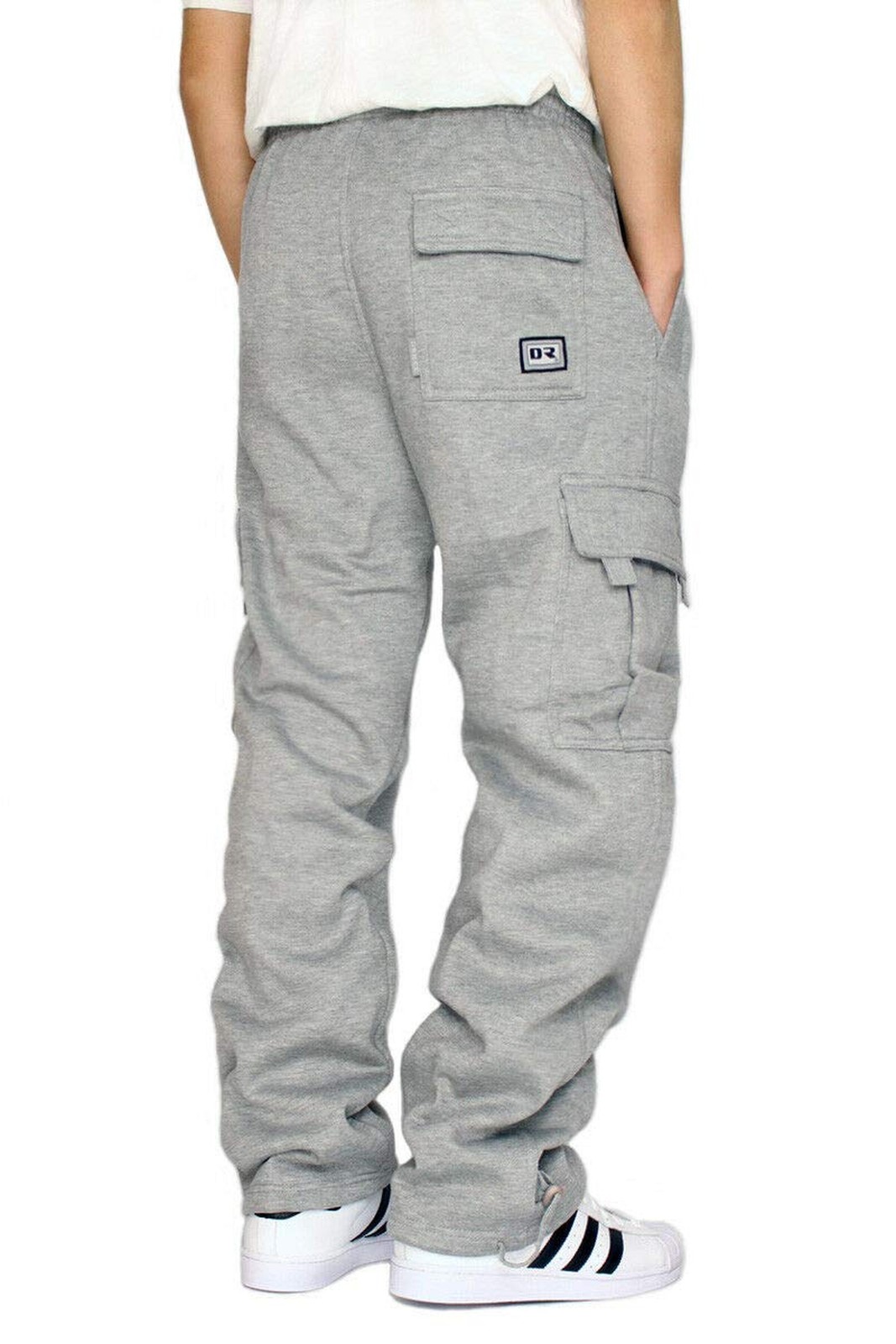 DREAM USA Men’s Heavyweight Fleece Cargo Sweatpants Large Grey