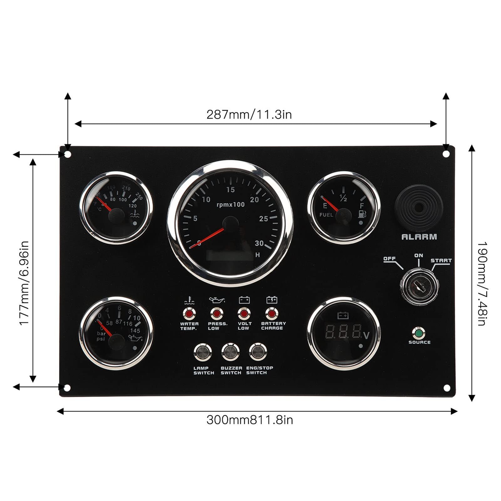 Boat Instrument Panel, Stainless Steel 12/24V 5 Gauge Set Wide Applicability …