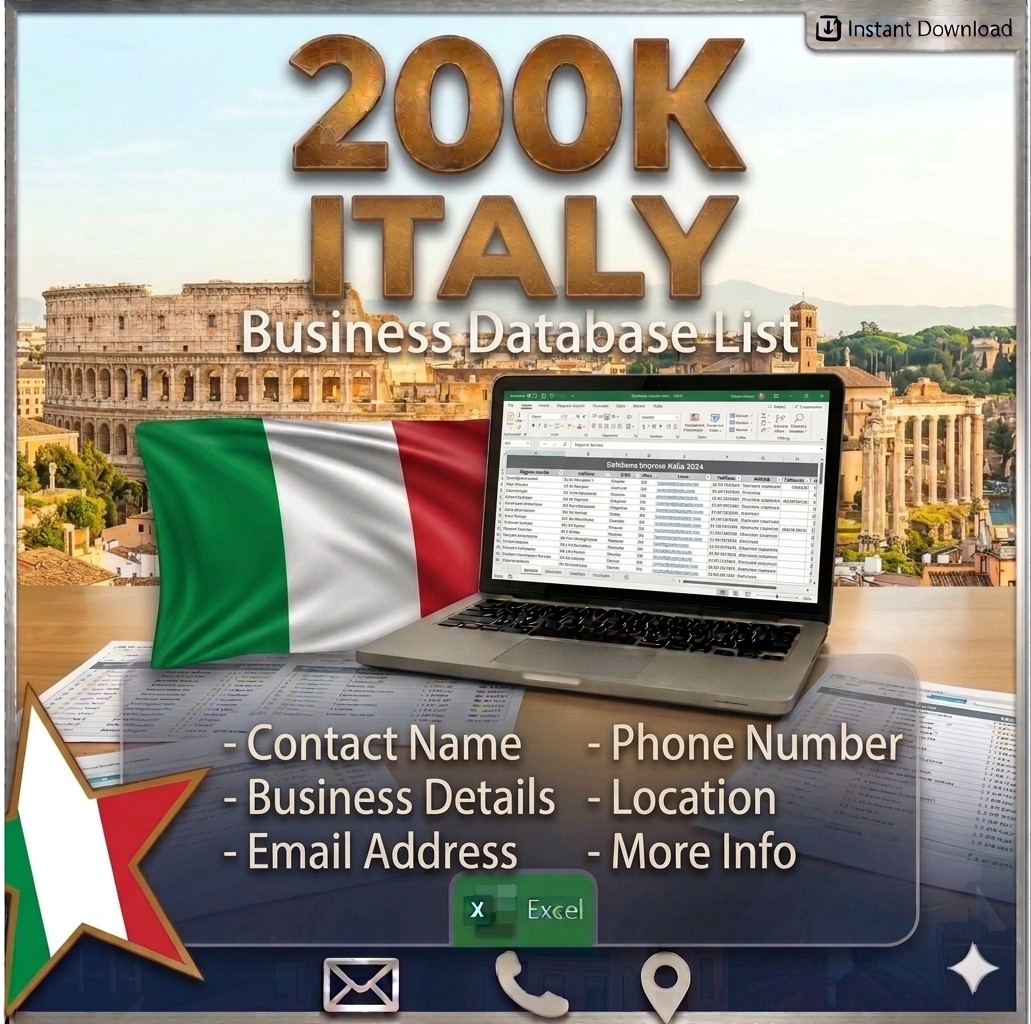 200K ITALY Business Email Database – Complete B2B Contact leads (Excel CSV)