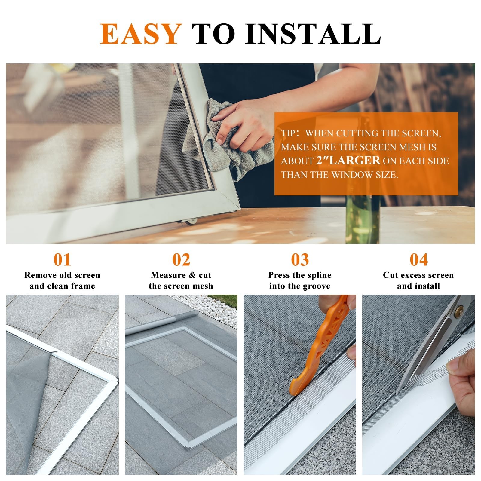 MAGZO Window&Door Screen Replacement Kit, 86″ W x 196″ L, with Retainer Splin…