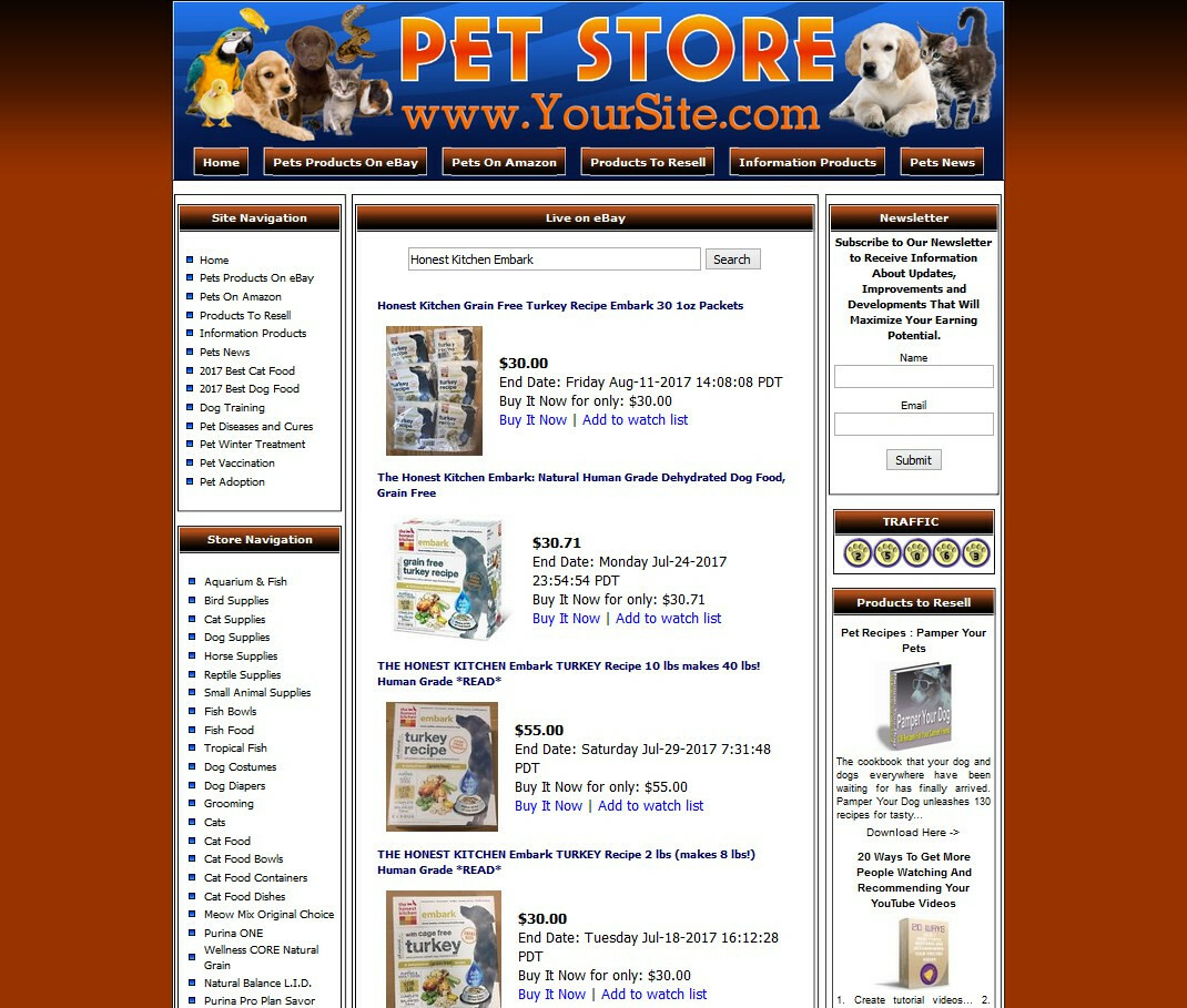 Pet Supply Store Website For Sale. List Cats Dogs Birds.