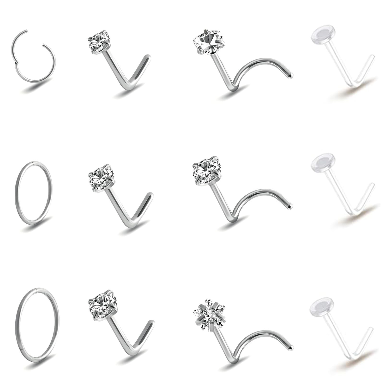12PCS Hypoallergenic 14K Gold Plated 18G Nose Rings Studs Set for Women Men:3…