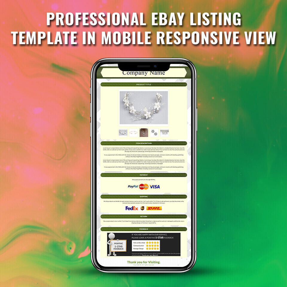 Mobile Responsive HTML eBay Listing Template Auction Template Universal
