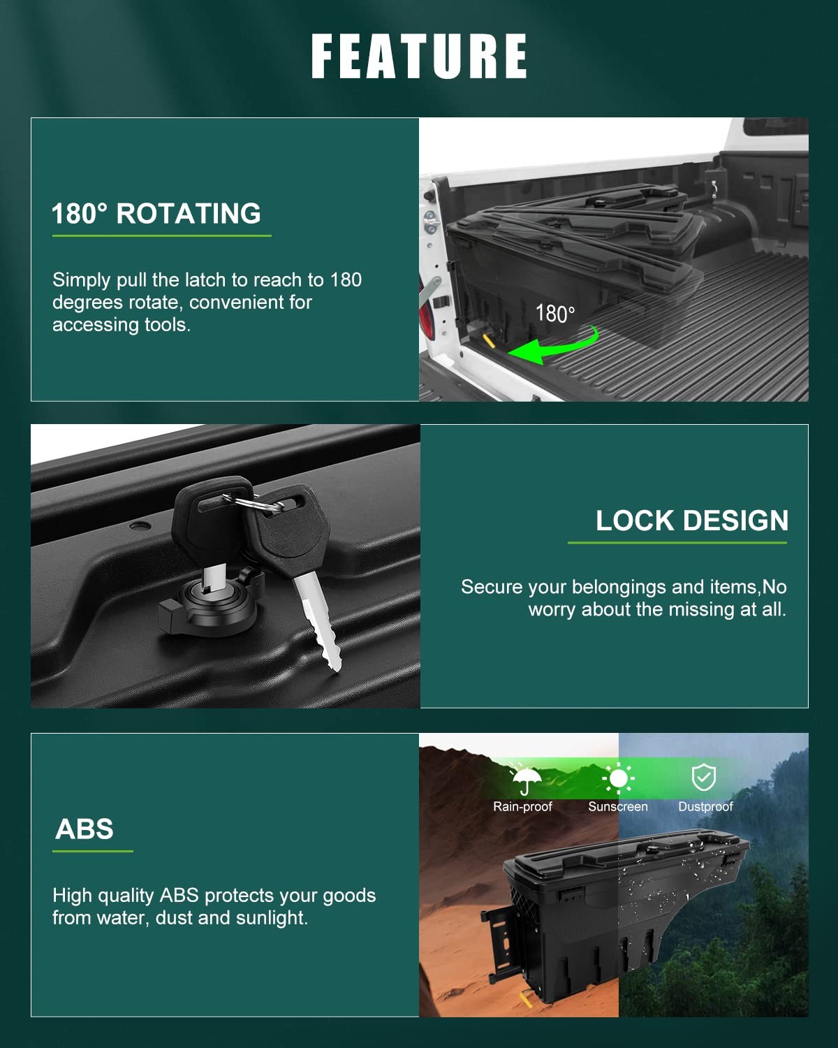 Right Truck Bed Tool Box for Ram 1500 2500 3500 02-18 Multi-Compartment No-Drill