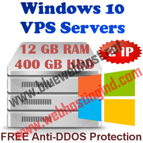 Windows 10 VPS (Virtual Dedicated Server) 12GB RAM + 400GB HDD + DDOS