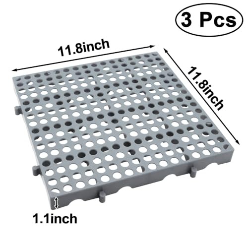 3-Pack Heavy Duty Plastic Pallets 11.8″x11.8″ Stackable Grid Floor Storage Grey