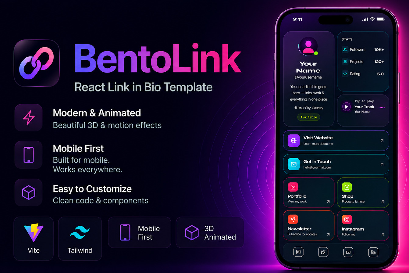 Premium Personal Branding Hub — Bento-Style Link-in-Bio Landing Page Fully Setu