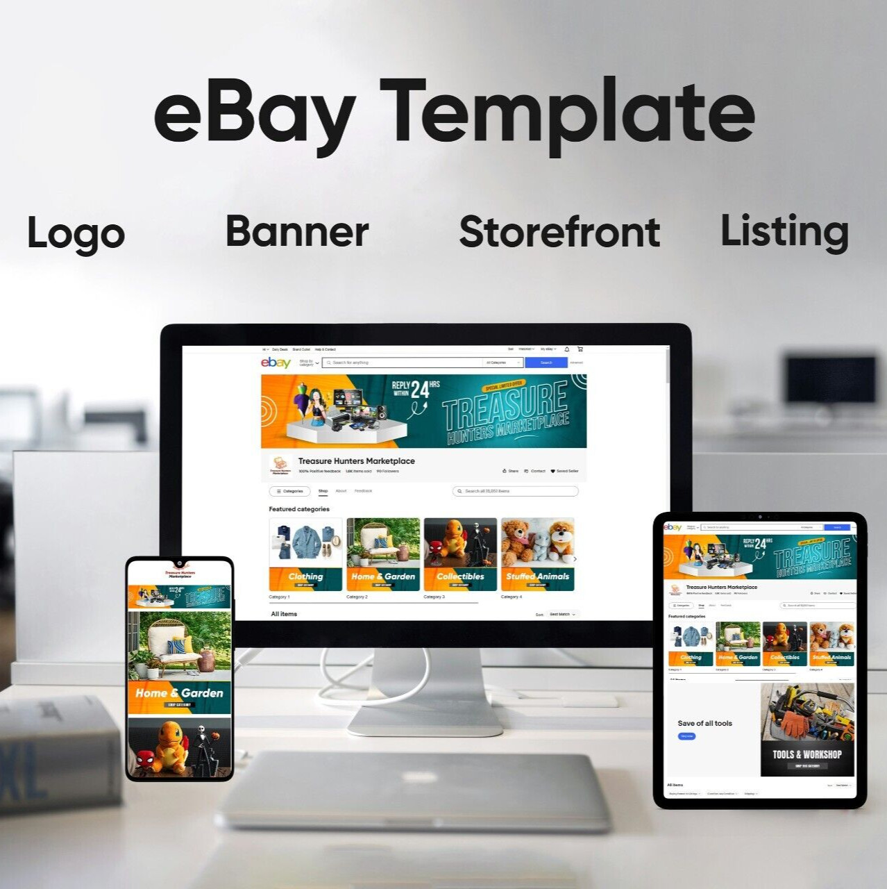 Custom eBay Storefront HTML listing template design, Banner, Logo, Store