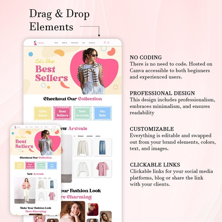 Pink Shopify Website Design | Luxury Fashion Template | Stylish & Modern Theme