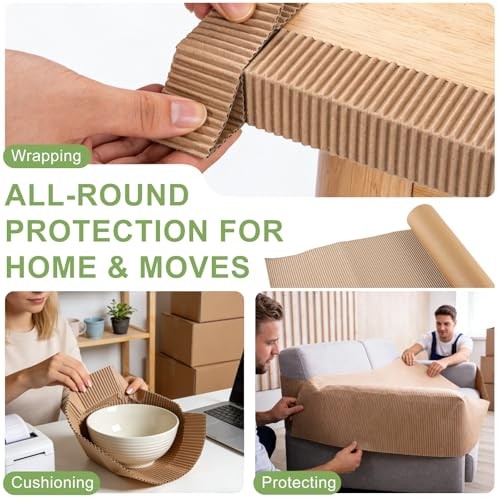 Corrugated Cardboard Roll 66 x 17 Inch Thick Paper for Shipping Packing DIY Craf