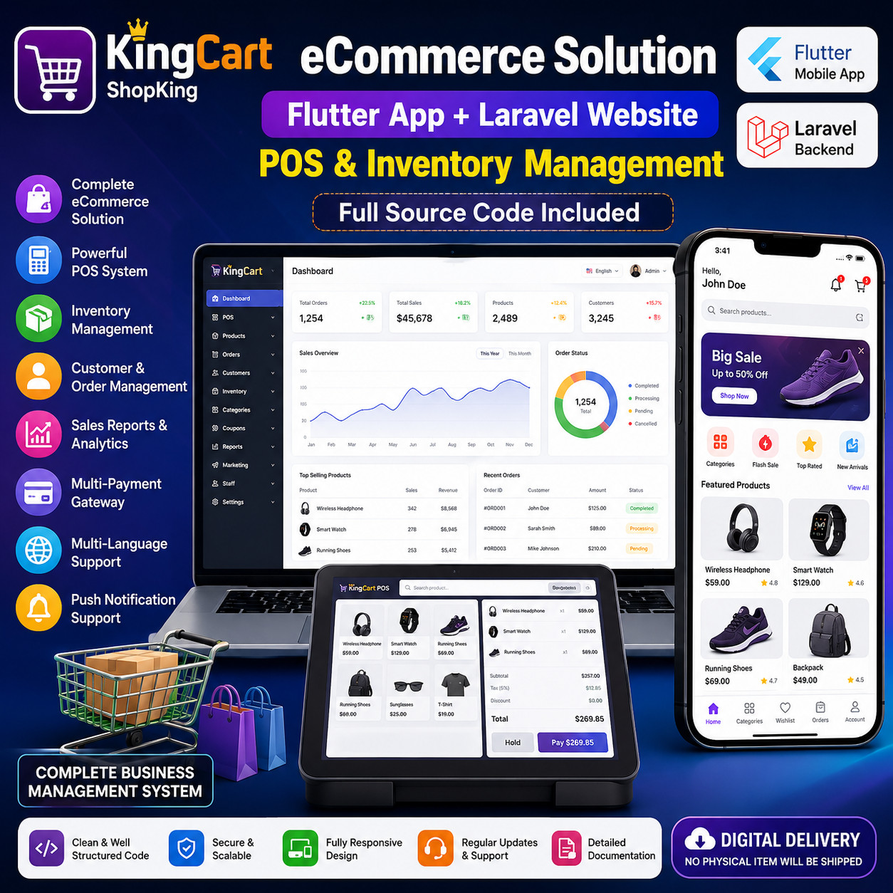 KingCart Flutter eCommerce App | Android + iOS | Laravel Website & Admin Panel