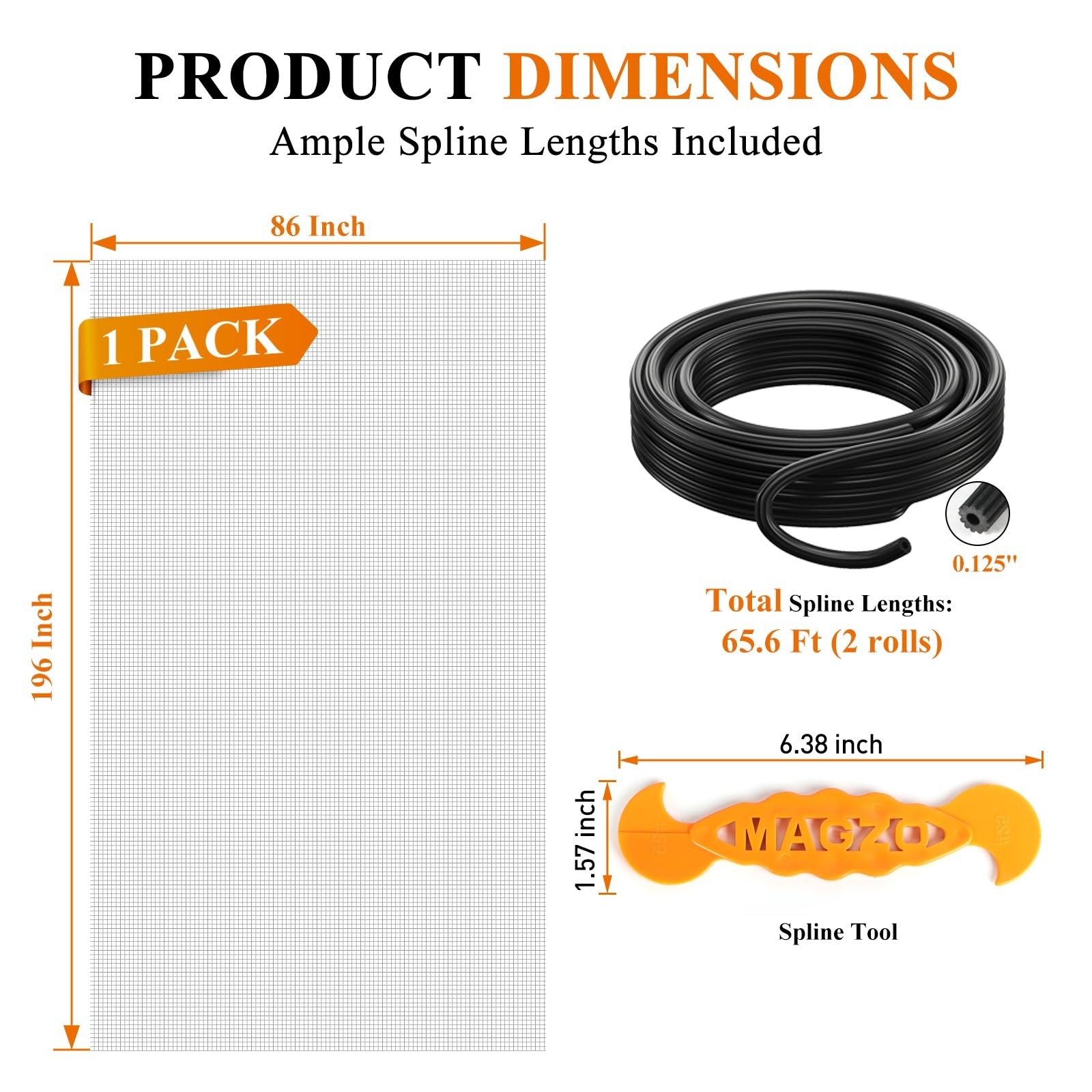 MAGZO Window&Door Screen Replacement Kit, 86″ W x 196″ L, with Retainer Splin…