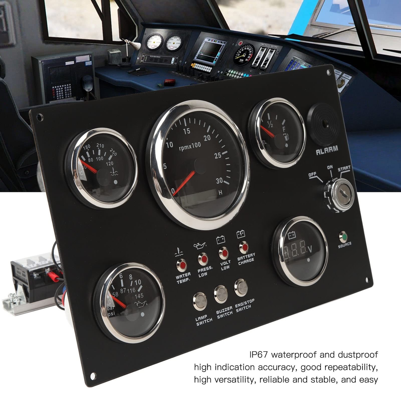 Boat Instrument Panel, Stainless Steel 12/24V 5 Gauge Set Wide Applicability …