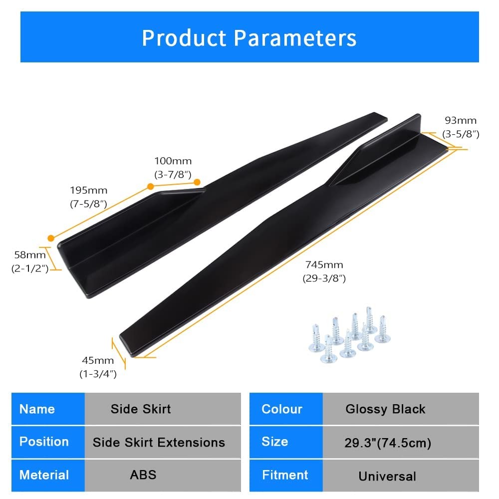 Universal 29.3″ Black Side Skirt Rocker Splitter Canard Diffuser Winglet