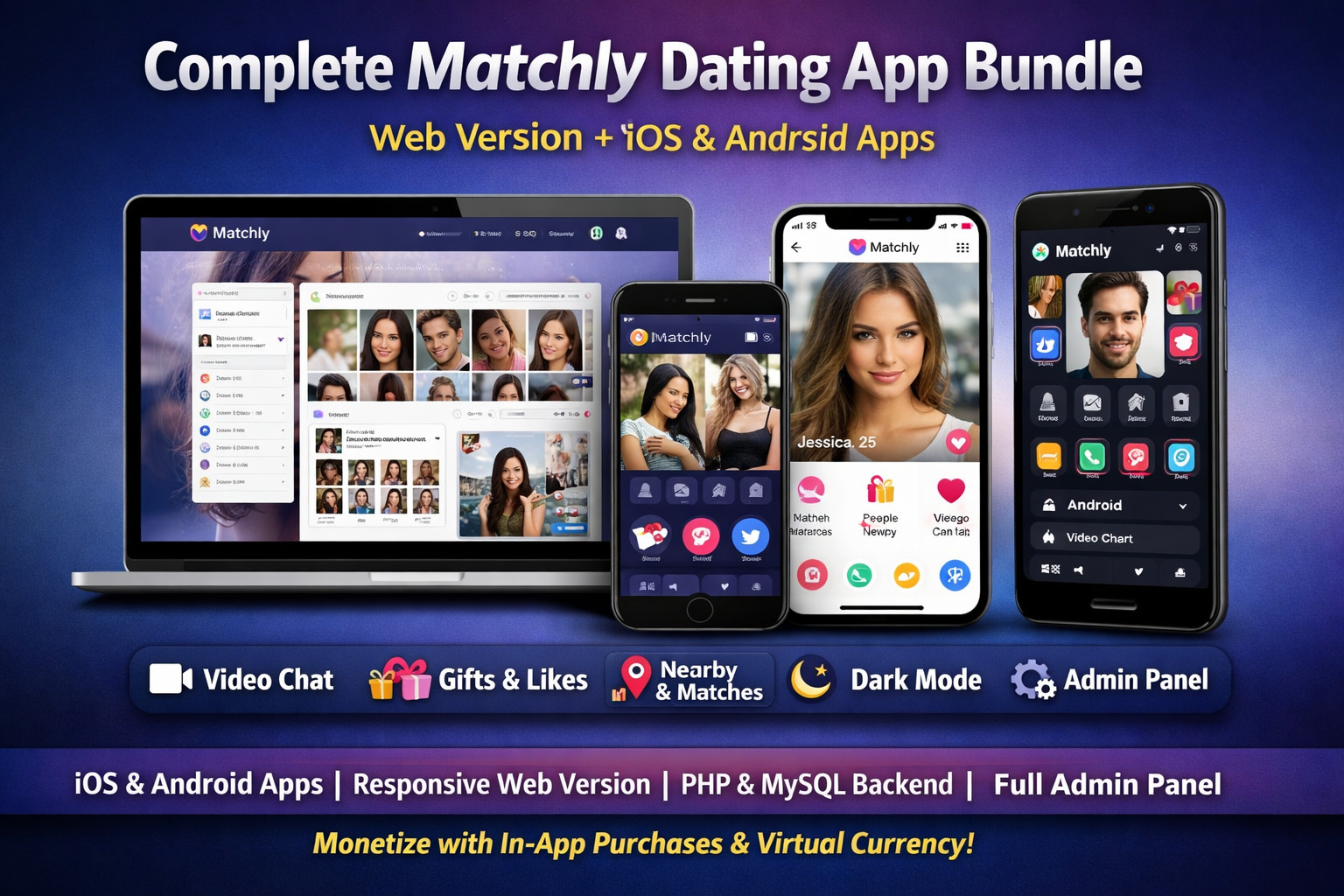 Matchly – Dating App | Android, iOS, Web Platform | Admin Panel PHP MySQL