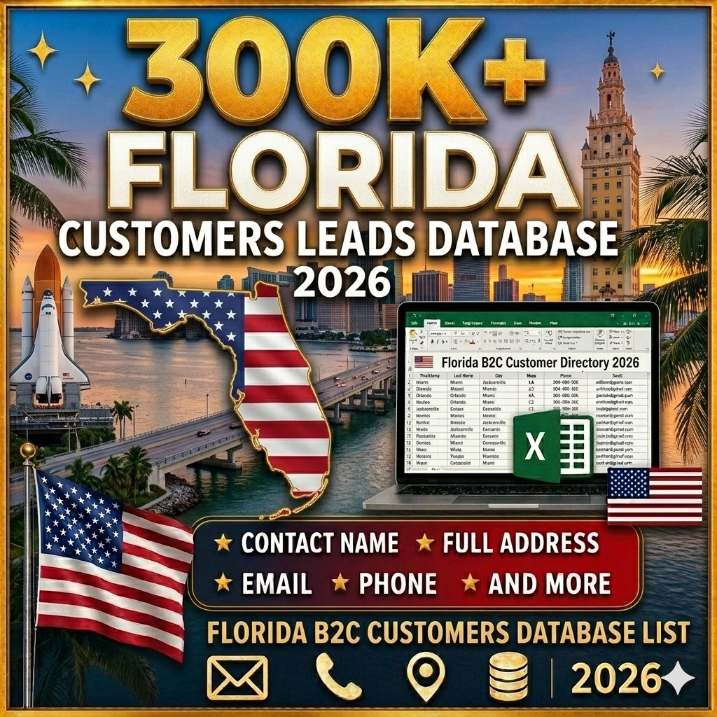 300K FLORIDA USA Customers Email Database B2C Contact Leads – Excel file 2026