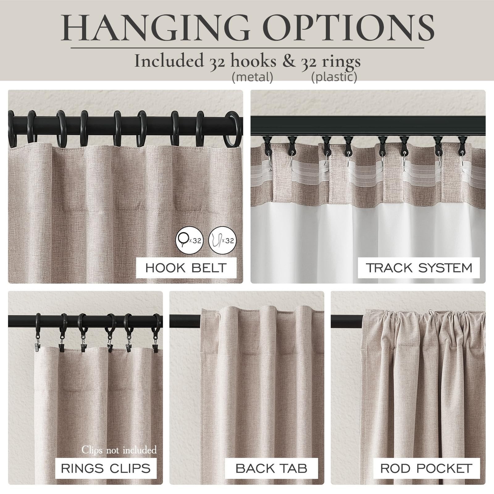 QJmydeco Nursery Curtains Neutral Blackout, Floor to Ceiling Track Privacy Cu…