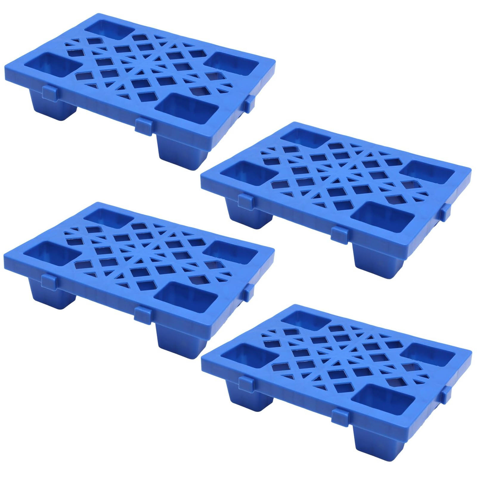 4 Pack Plastic Pallets 15.7×11.8×3.9in Nestable Moisture-Proof Storage Platform