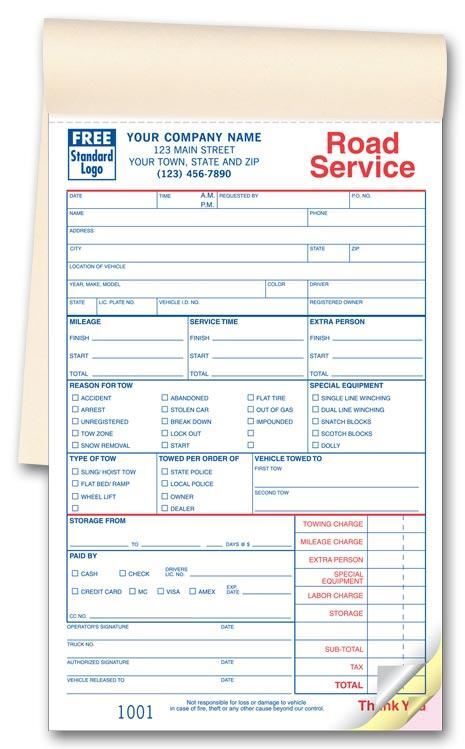 2525 Towing Service Order Books – Size 5 1/2 x 8 1/2″ – 250 2 Part Forms in Book