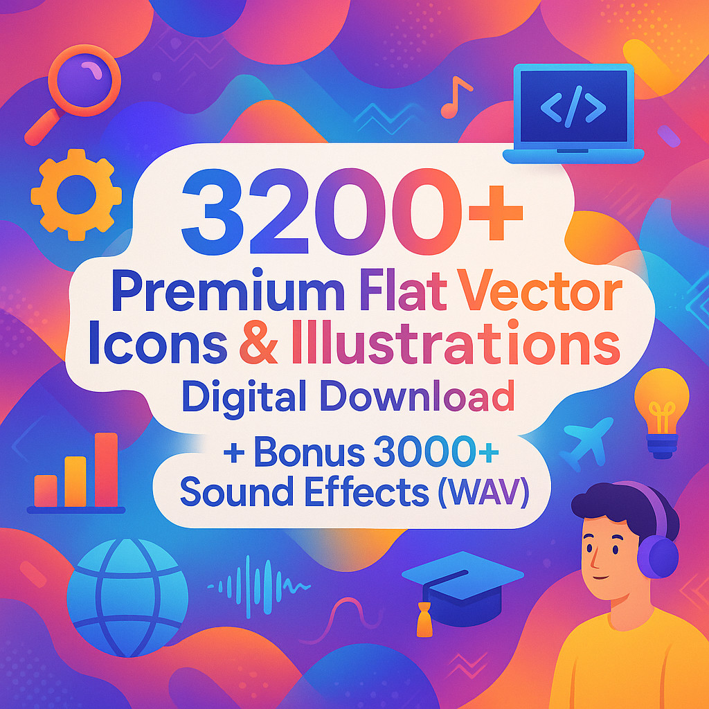 3200+ Premium Flat Vector Icons & Illustrations | Digital Download