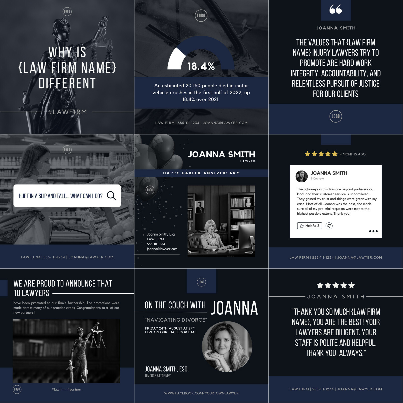 50 Editable Instagram Canva Post Pack Pre-Written for Attorneys | Law Firms