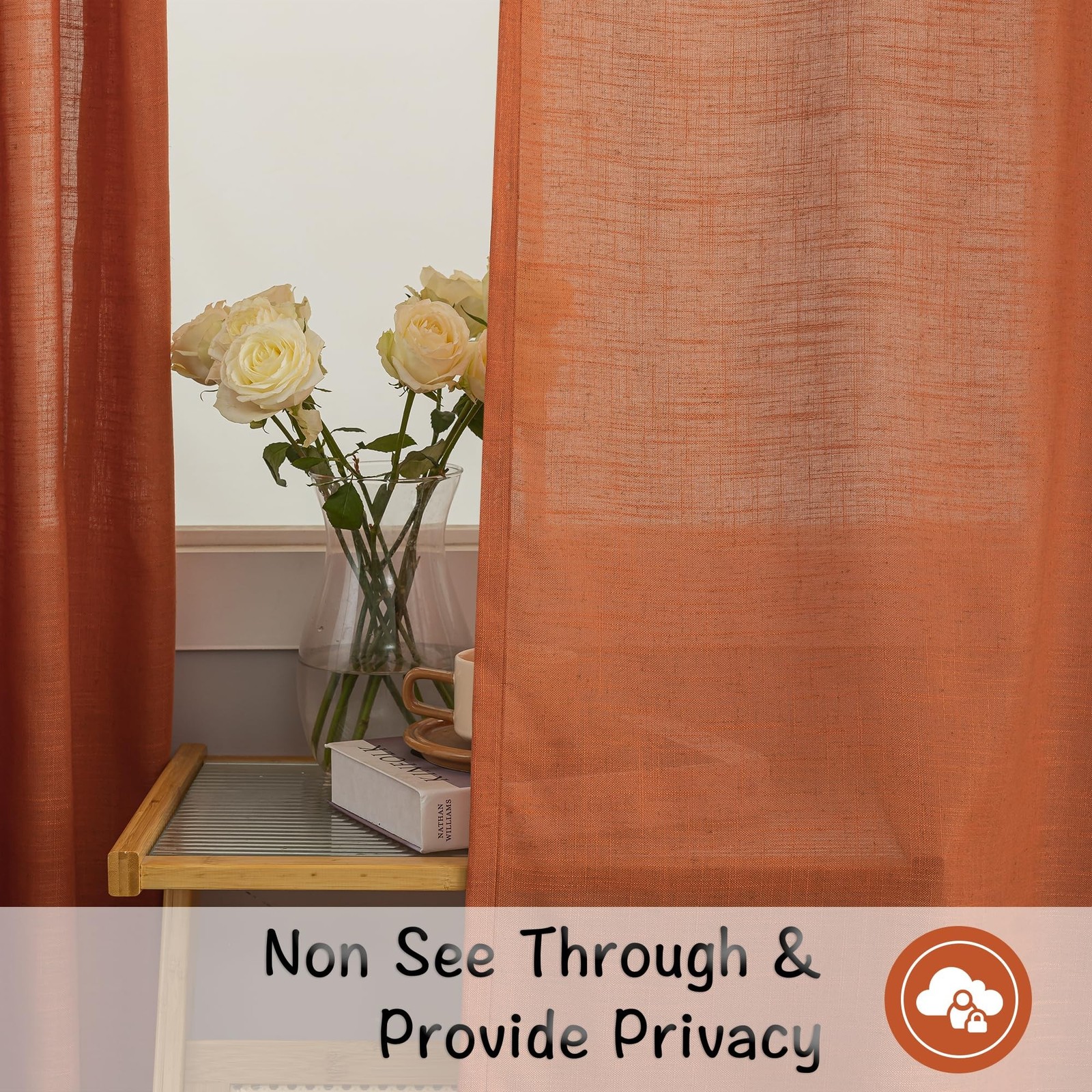 Burnt Orange Linen Back Tab Curtains 132 Inches Extra Long Ceiling to Floor f…