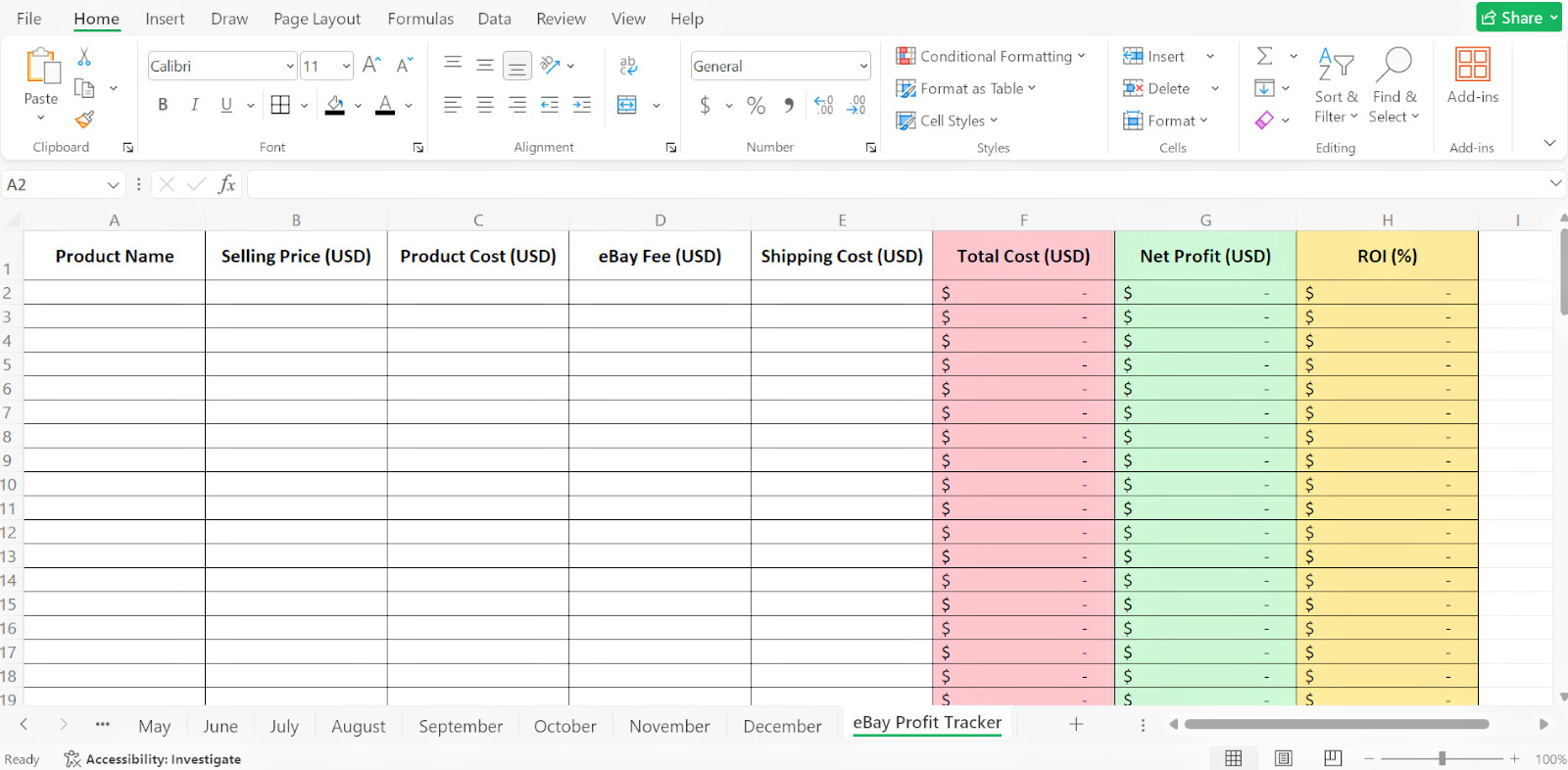 Advanced Business Finance Tracker Excel eBay Profit, Expenses ROI Dashboard Tool
