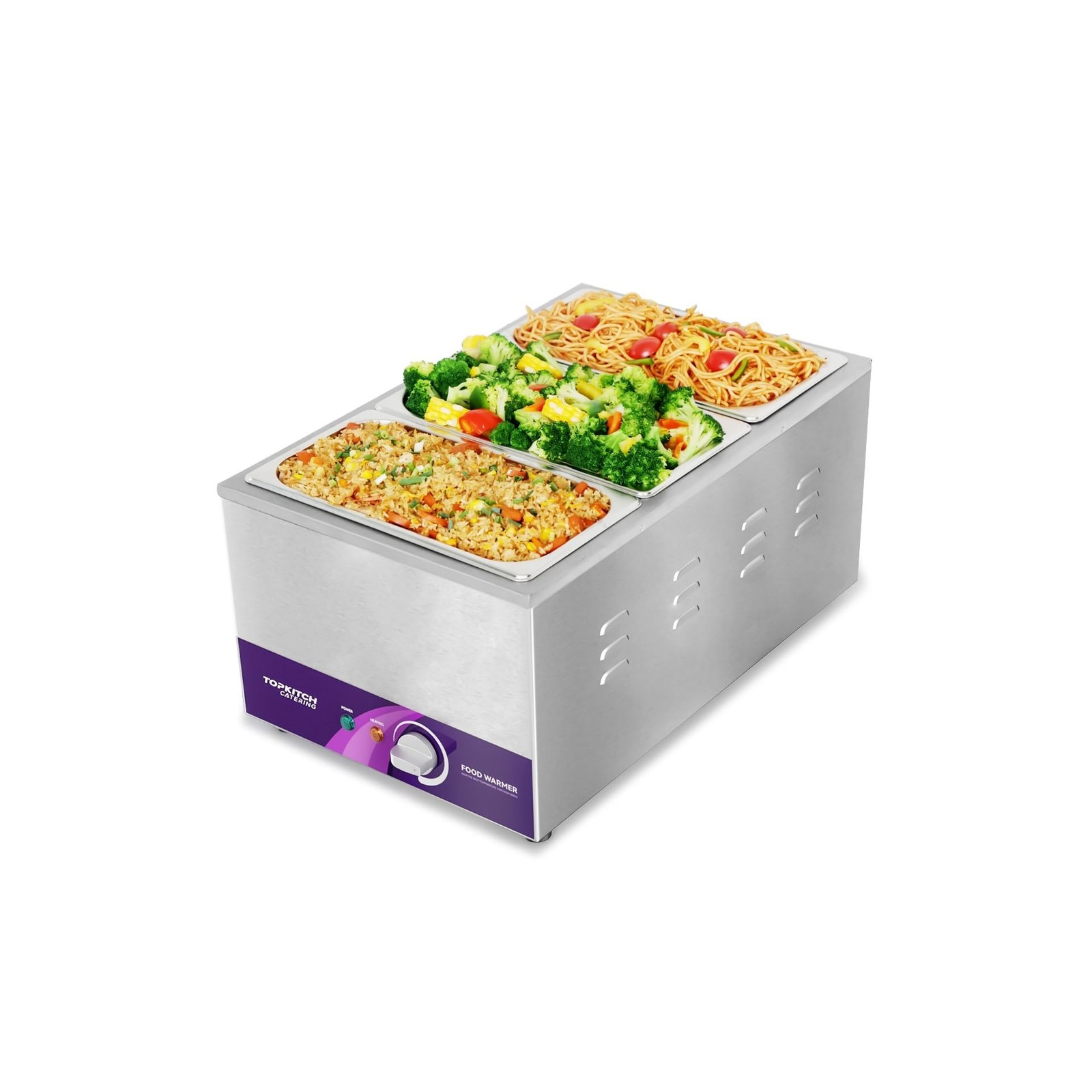 3-Pan 18L Commercial Food Warmer with Non-Leakage Stretch-Forming Water Tank …