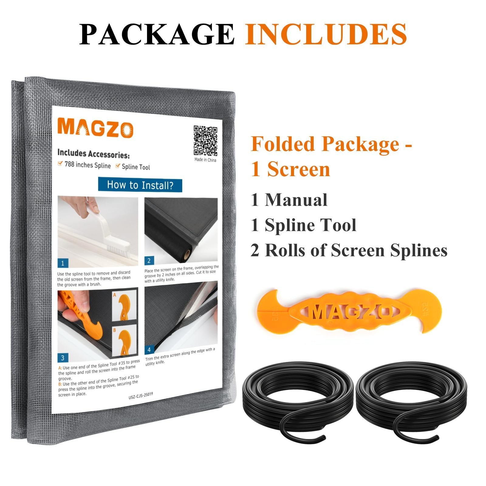 MAGZO Window&Door Screen Replacement Kit, 86″ W x 196″ L, with Retainer Splin…