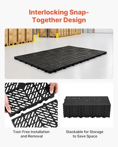 VEVOR Plastic Pallets 6 Pcs Nestable Storage Pad 23.6×11.8×1.2 Black Waterproof