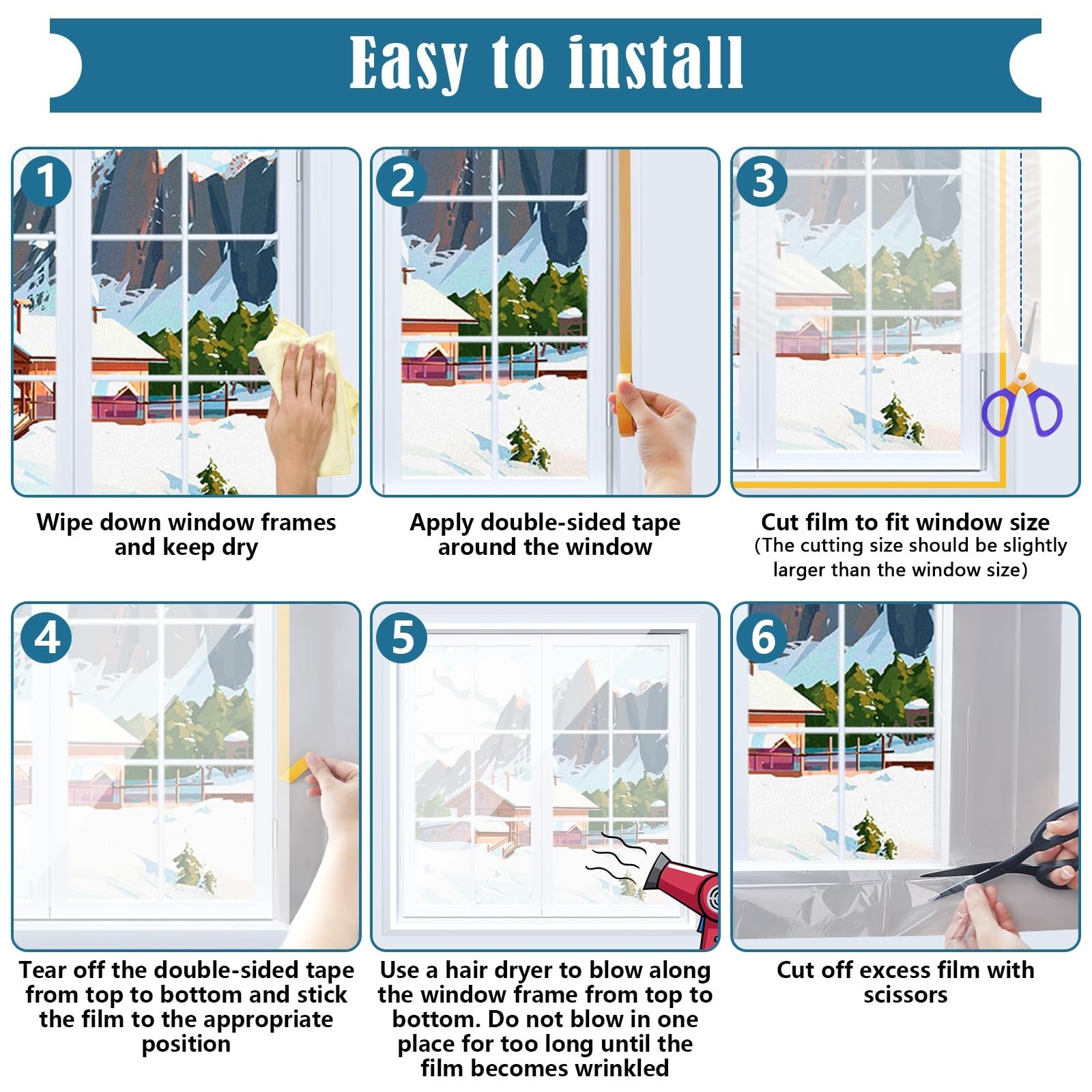 Window Insulation Kit, 63 × 394″ and 87 × 110″Plastic Window Coverings