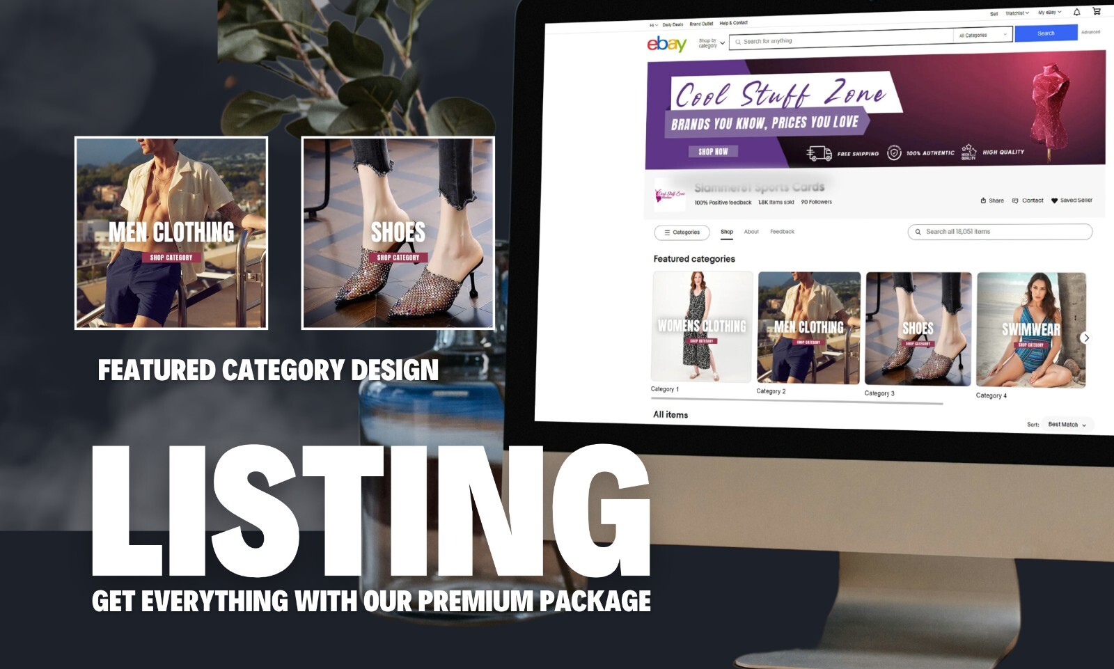 ebay SEO listing template, free logo design and 30 sec video ad for ebay store