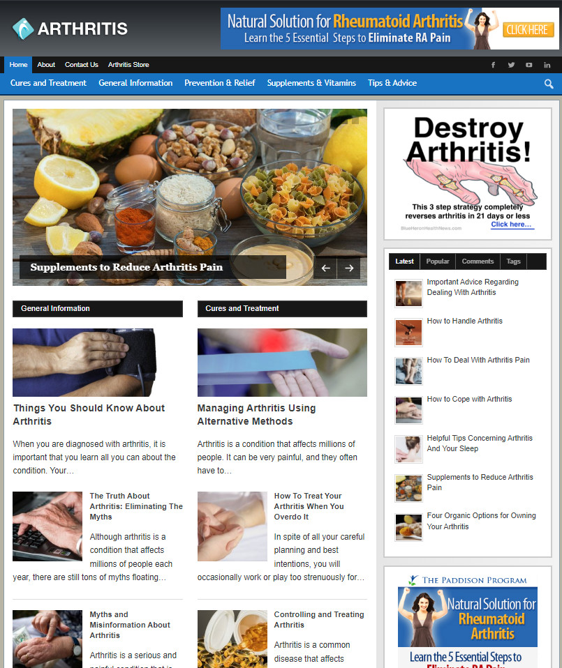 Arthritis Ready Made Blog Turnkey Niche Website Business for Sale