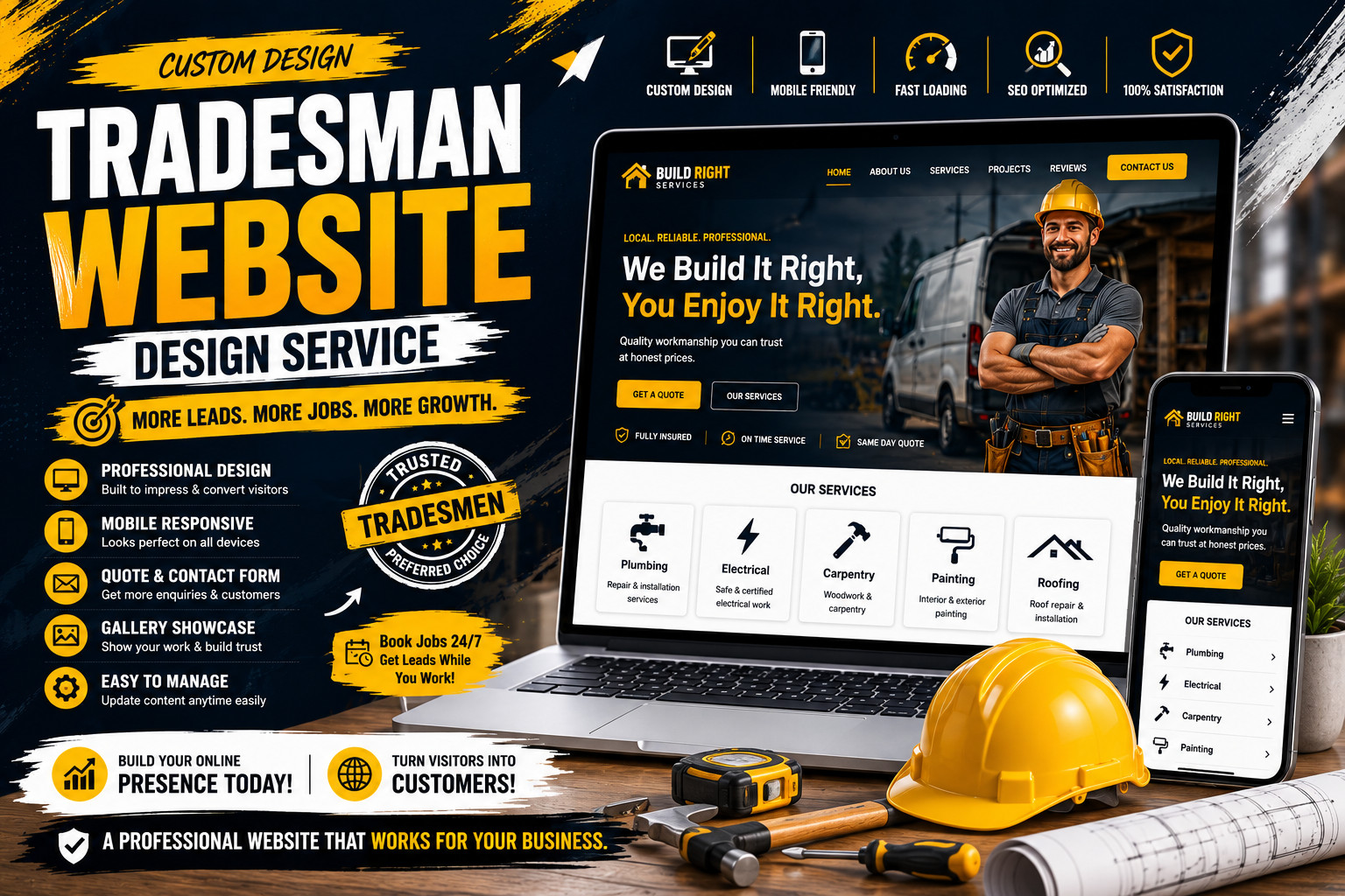 Custom Tradesman Website Design | Plumber Electrician Builder Business Website S