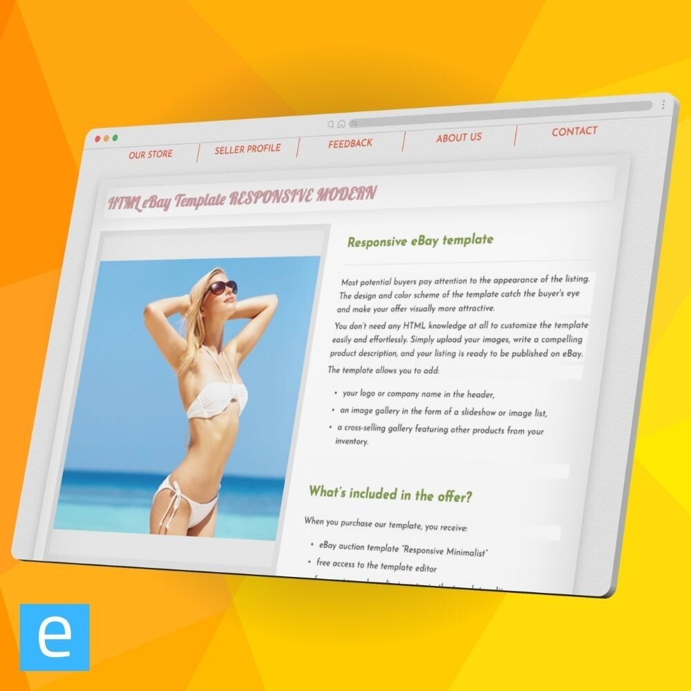 HTML eBay Template RESPONSIVE Elegant + Editor