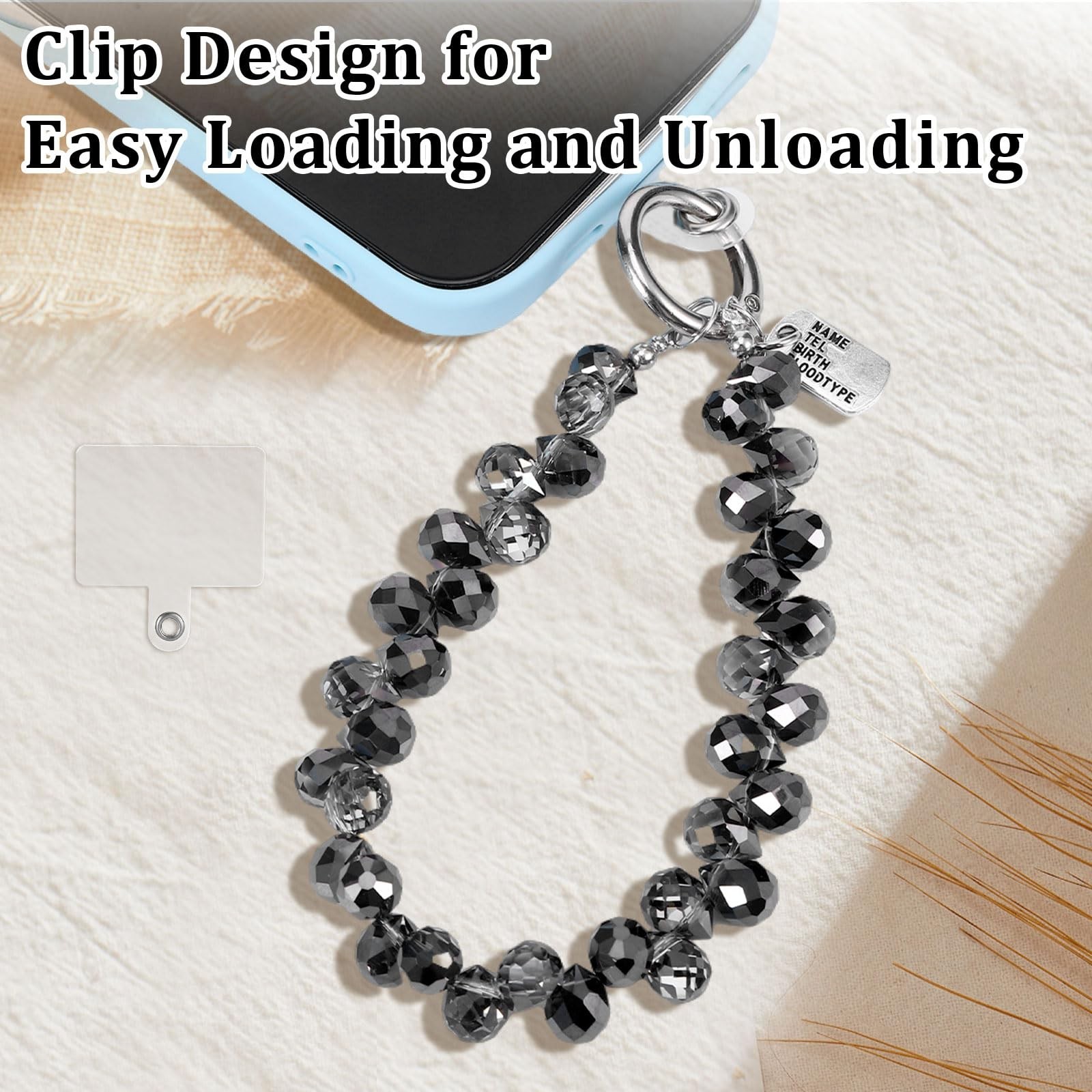 2 Pcs Beaded Phone Wrist Strap for Women，Sparkling Phone Bracelet Strap f