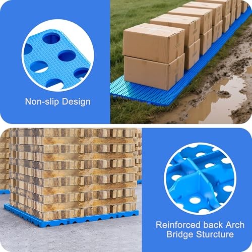 6 Pack Lightweight Plastic Pallets Interlocking Storage Flooring 23.6 x 11.8 Blu