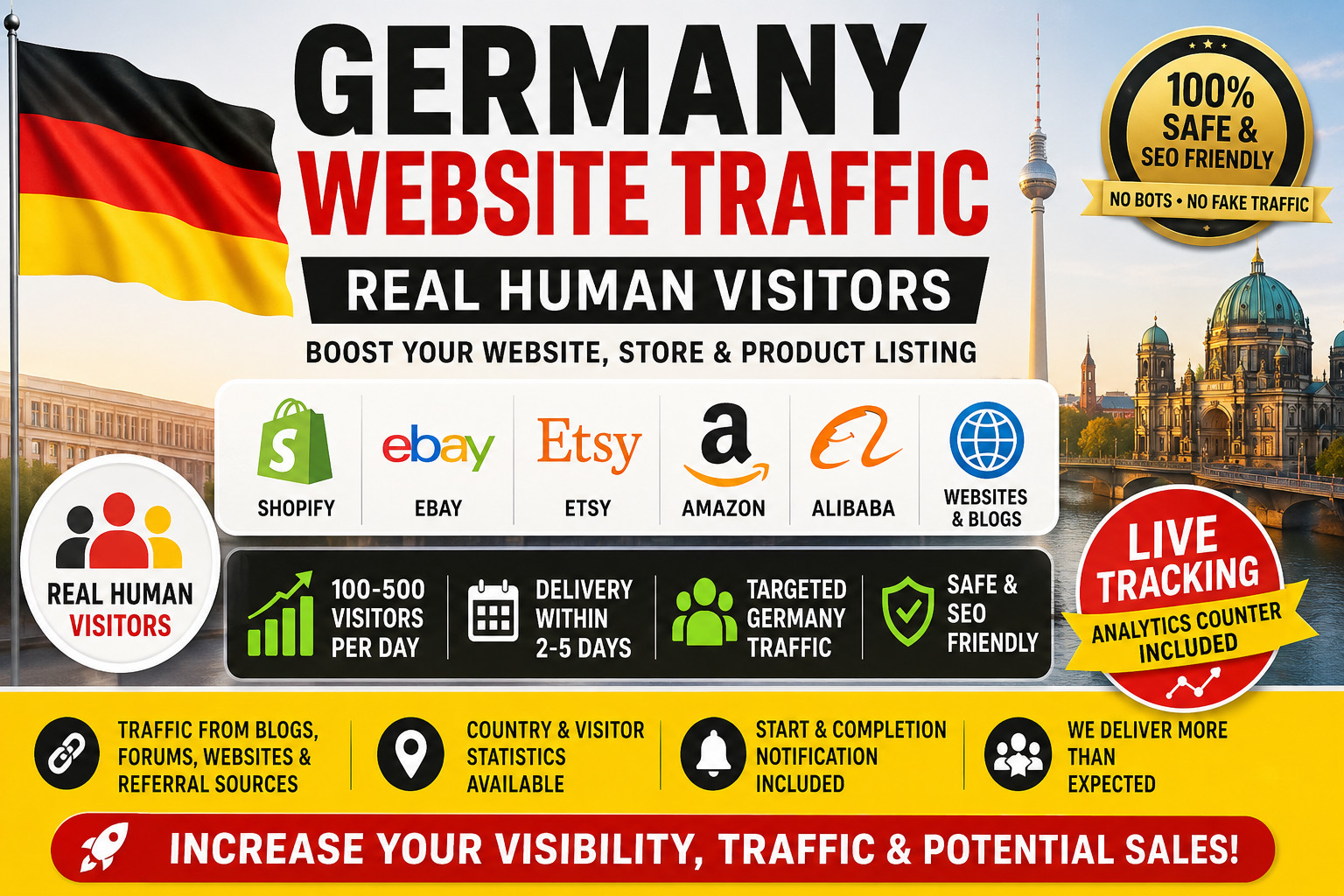 GERMANY Website Traffic | Real Human SEO Visitors for eBay Etsy Shopify Amazon