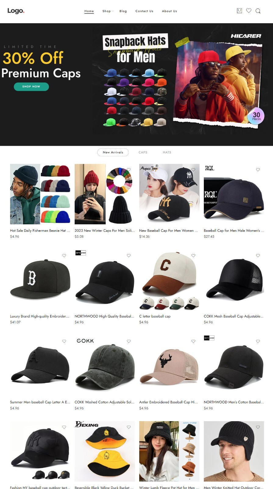 Caps & Hats Store, Drop Shipping Ecommerce Website + Free Hosting