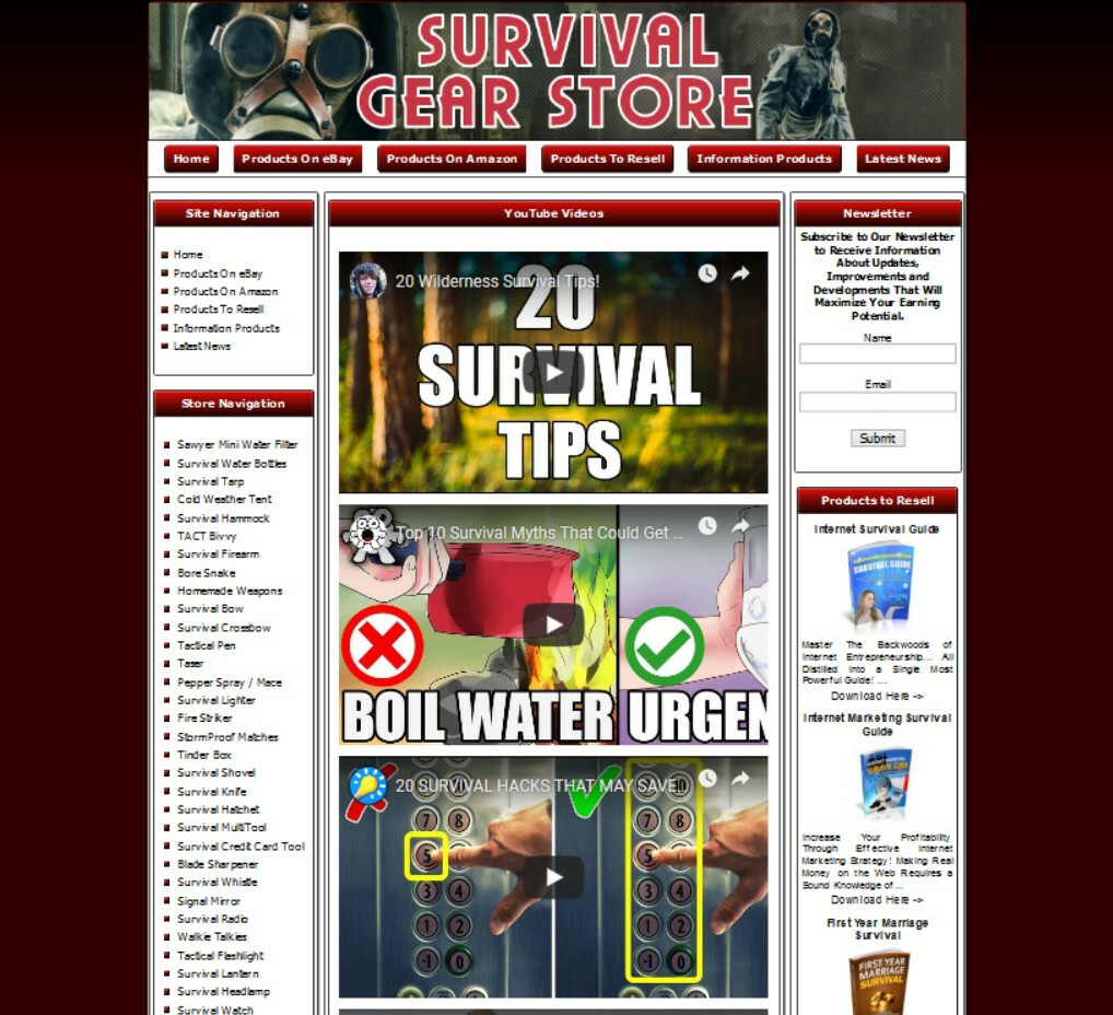 SURVIVAL GEAR STORE Affiliate Website+Amazon+Google Adsense