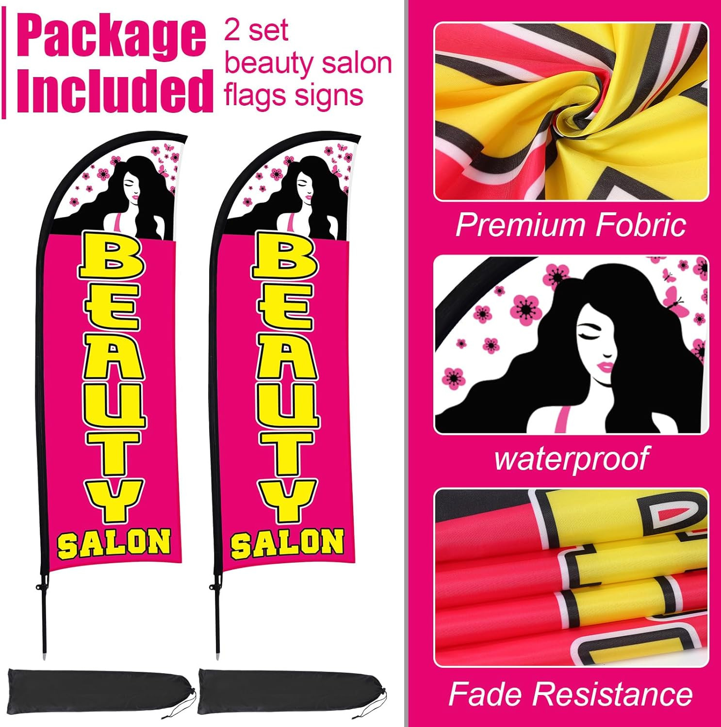 2 Sets Beauty Salon Feather Flag Banner for Business 7Ft Advertising Beauty Salo