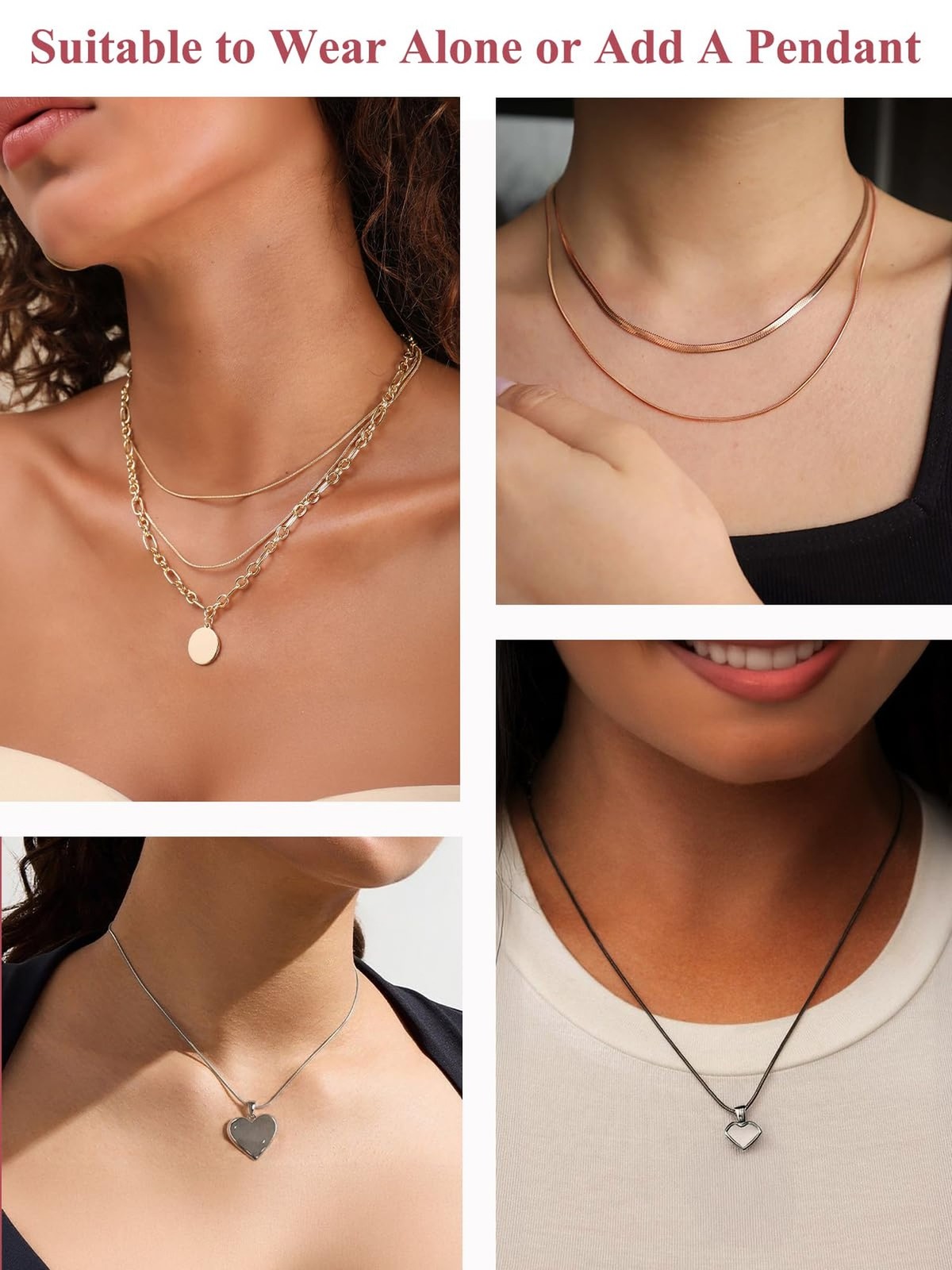 FOCALOOK Snake Chain Necklace Silver 14K Gold Plated Delicate 1mm 1.2mm 1.5mm…