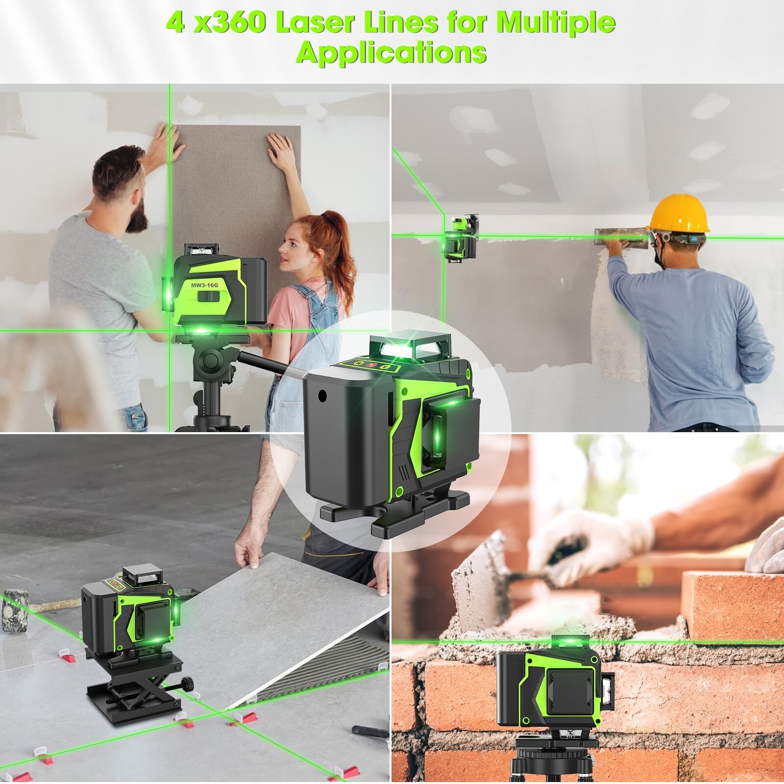 16 Line Laser Level 360 Self Leveling, 4×360°Professional 4D Green … Fast