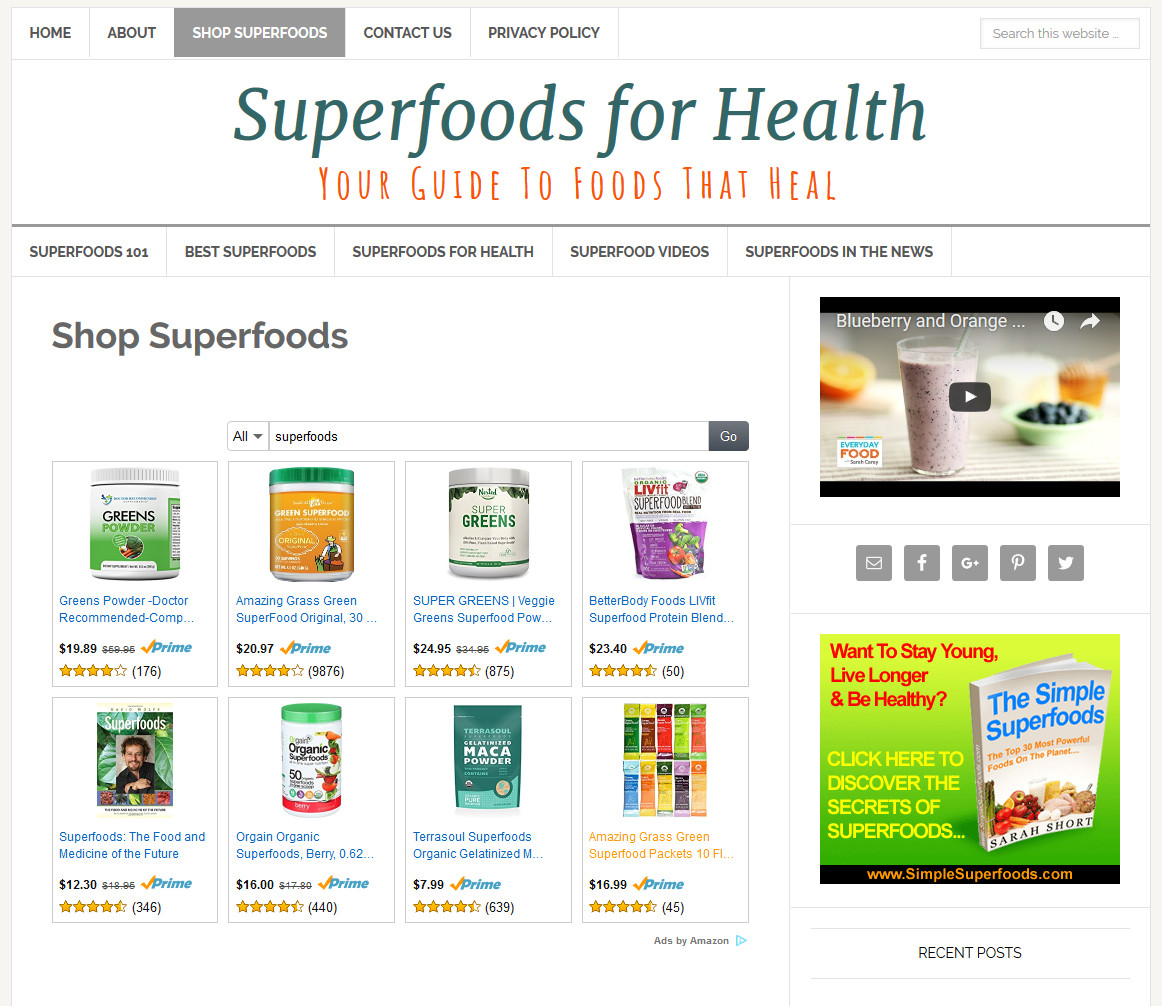 * SUPERFOODS * health blog niche website business for sale AUTOMATIC CONTENT!
