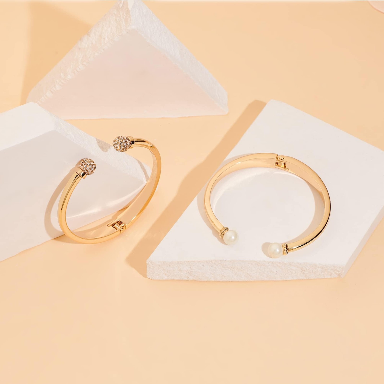 2Pcs Silver Cuff Bracelet for Women Adjustable Bangle Bracelets Set with Imit…