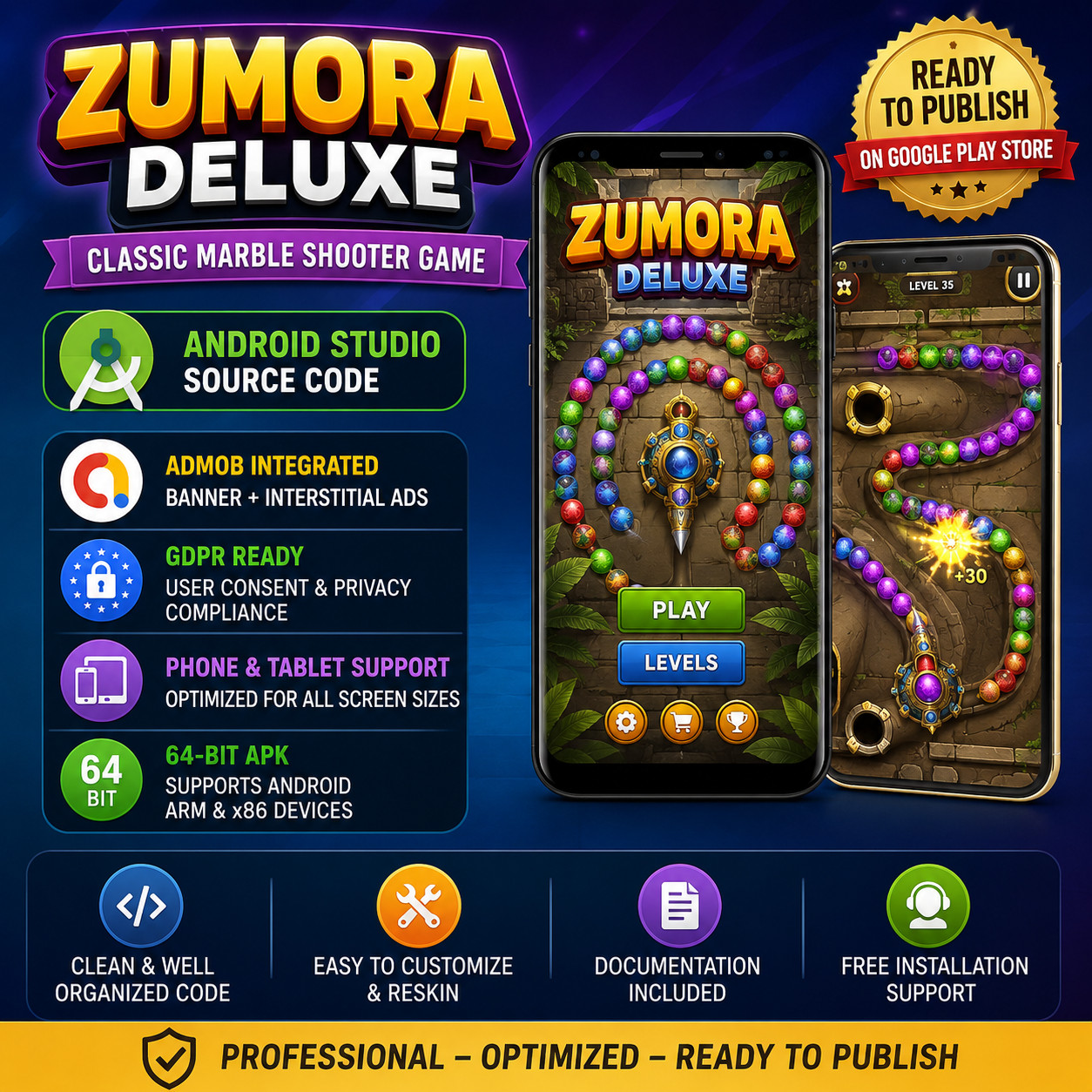 Zumora Deluxe – Marble Shooter Game | Admob + GDPR + Android Studio Source File