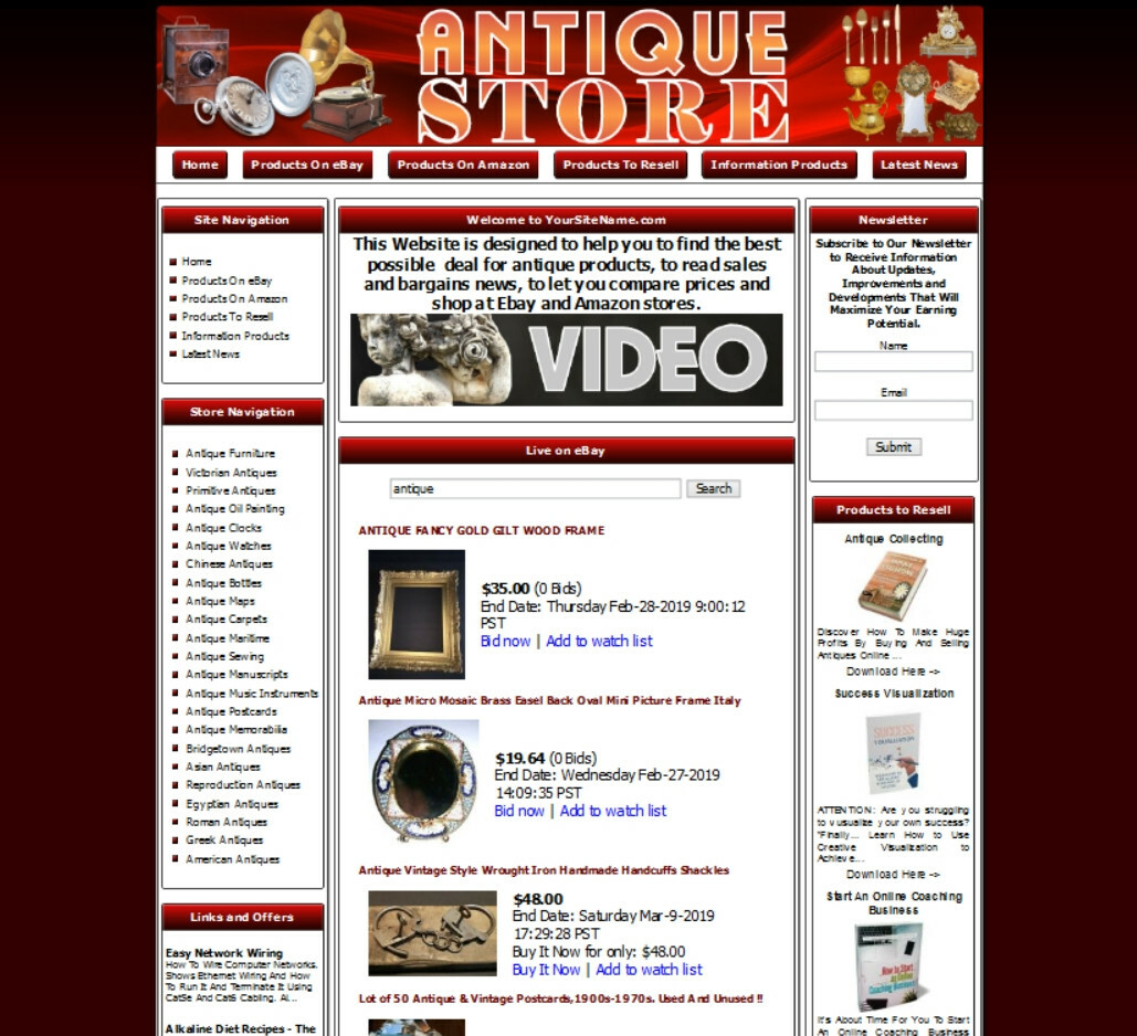 ANTIQUE STORE BUSINESS WEBSITE FOR SALE