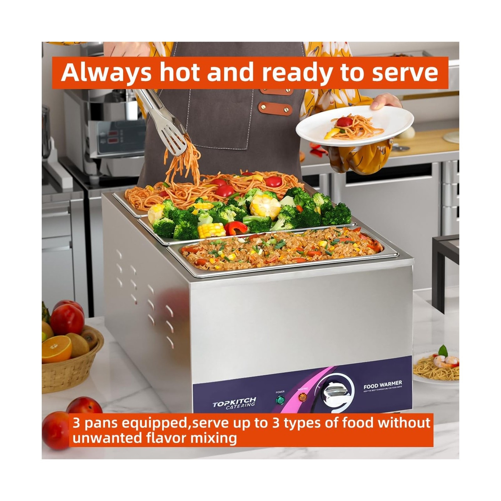 3-Pan 18L Commercial Food Warmer with Non-Leakage Stretch-Forming Water Tank …