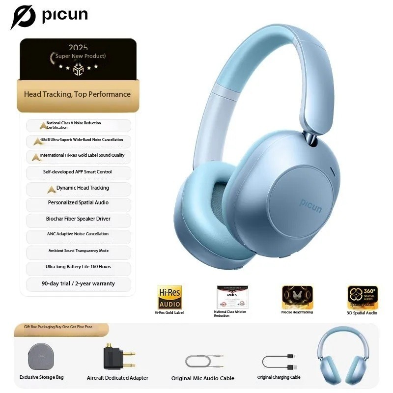 Pincun F6 Over-Ear Bluetooth Headphones with ANC Active Noise Cancelling -58DB