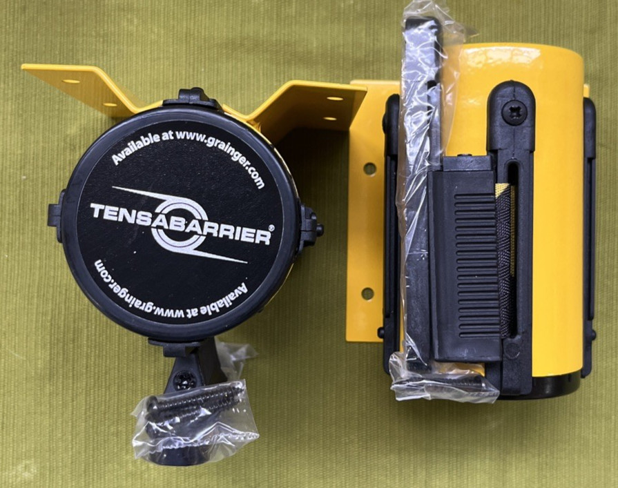 Tensabarrier Retractable Belt Barrier, Ylw & Blk, Wall Mount, @ 7.5′, Lot of 2